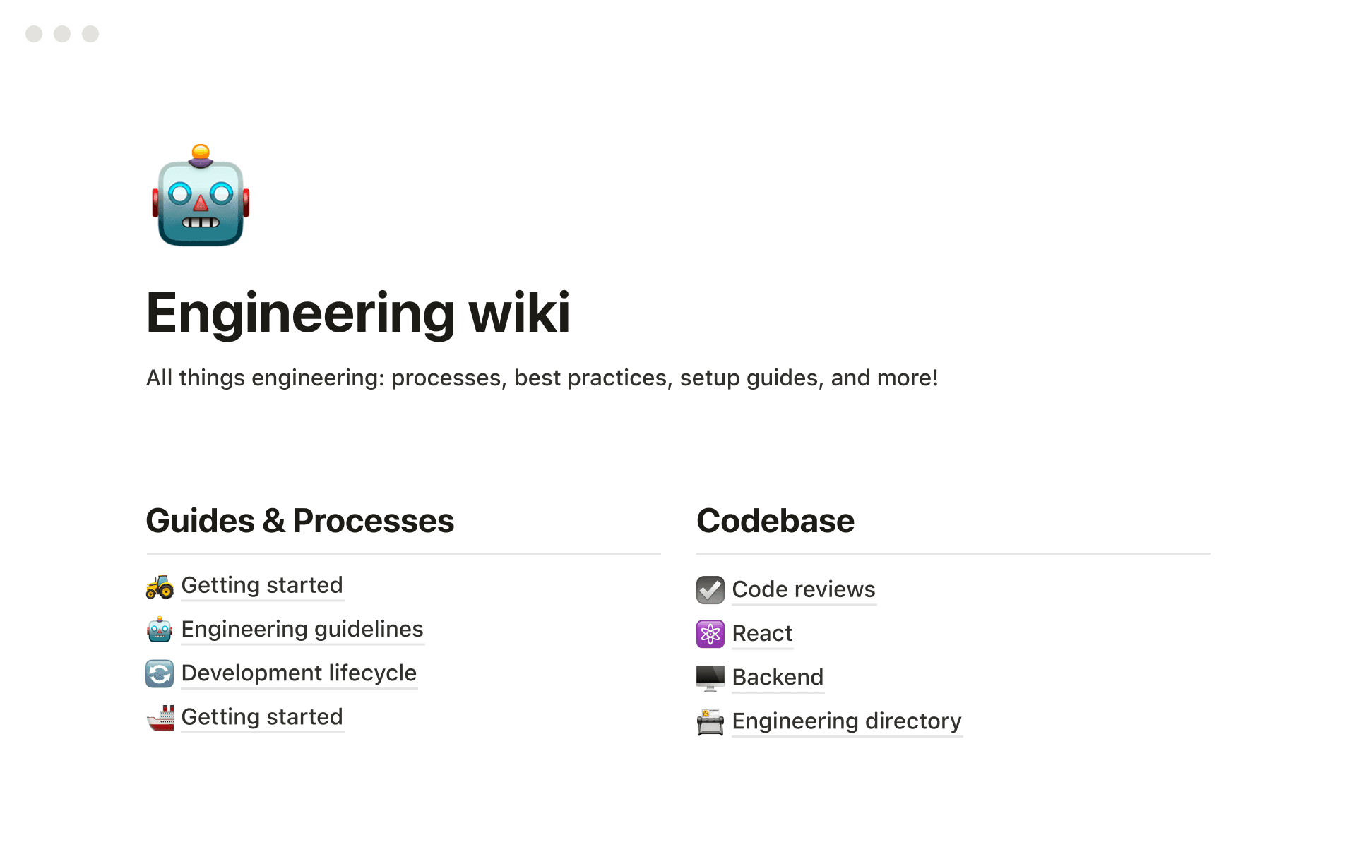 Captura de pantalla de un espacio de trabajo de Notion que muestra una wiki de programación