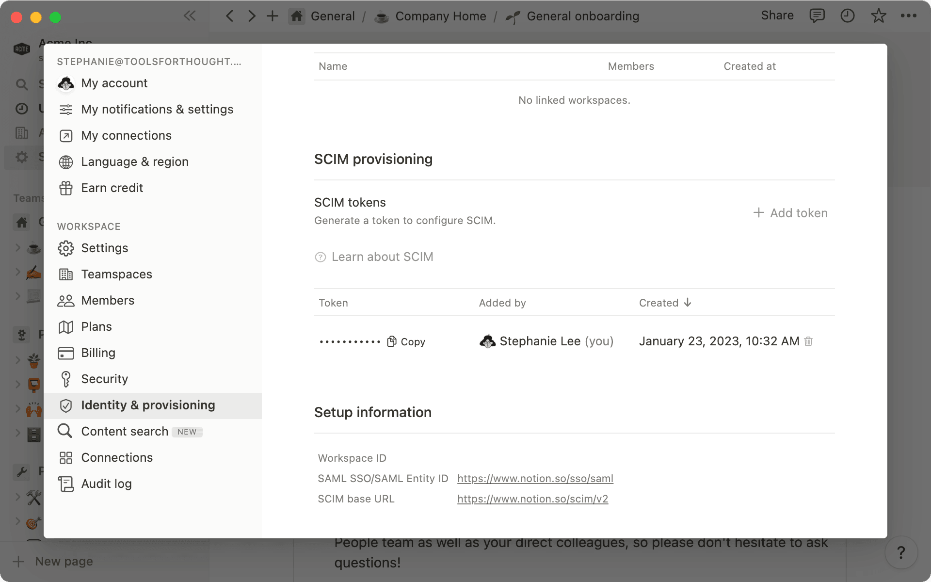 La API de SCIM de Notion te permite aprovisionar, gestionar y desaprovisionar miembros y grupos en Notion.