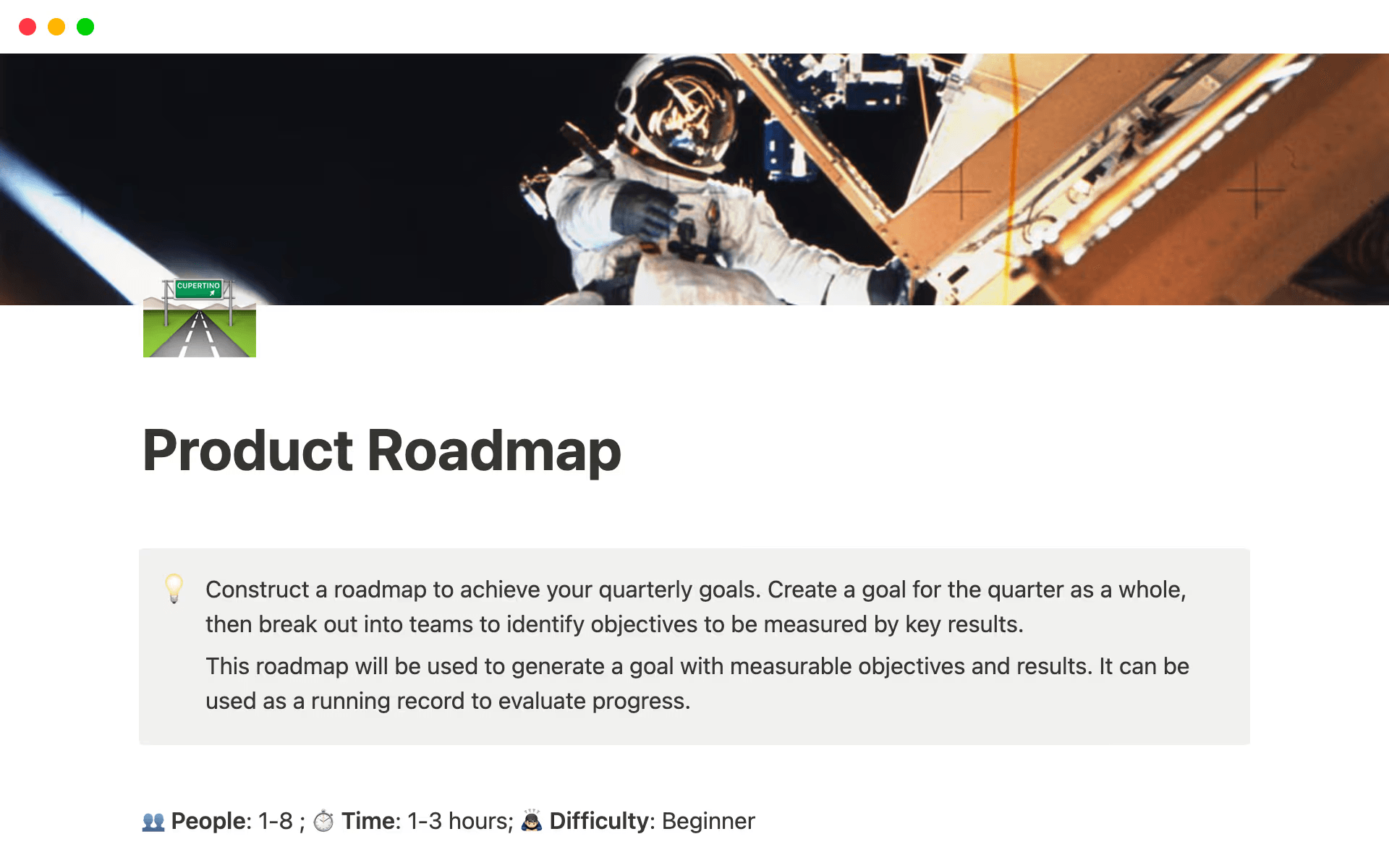 Notion’s product roadmap template