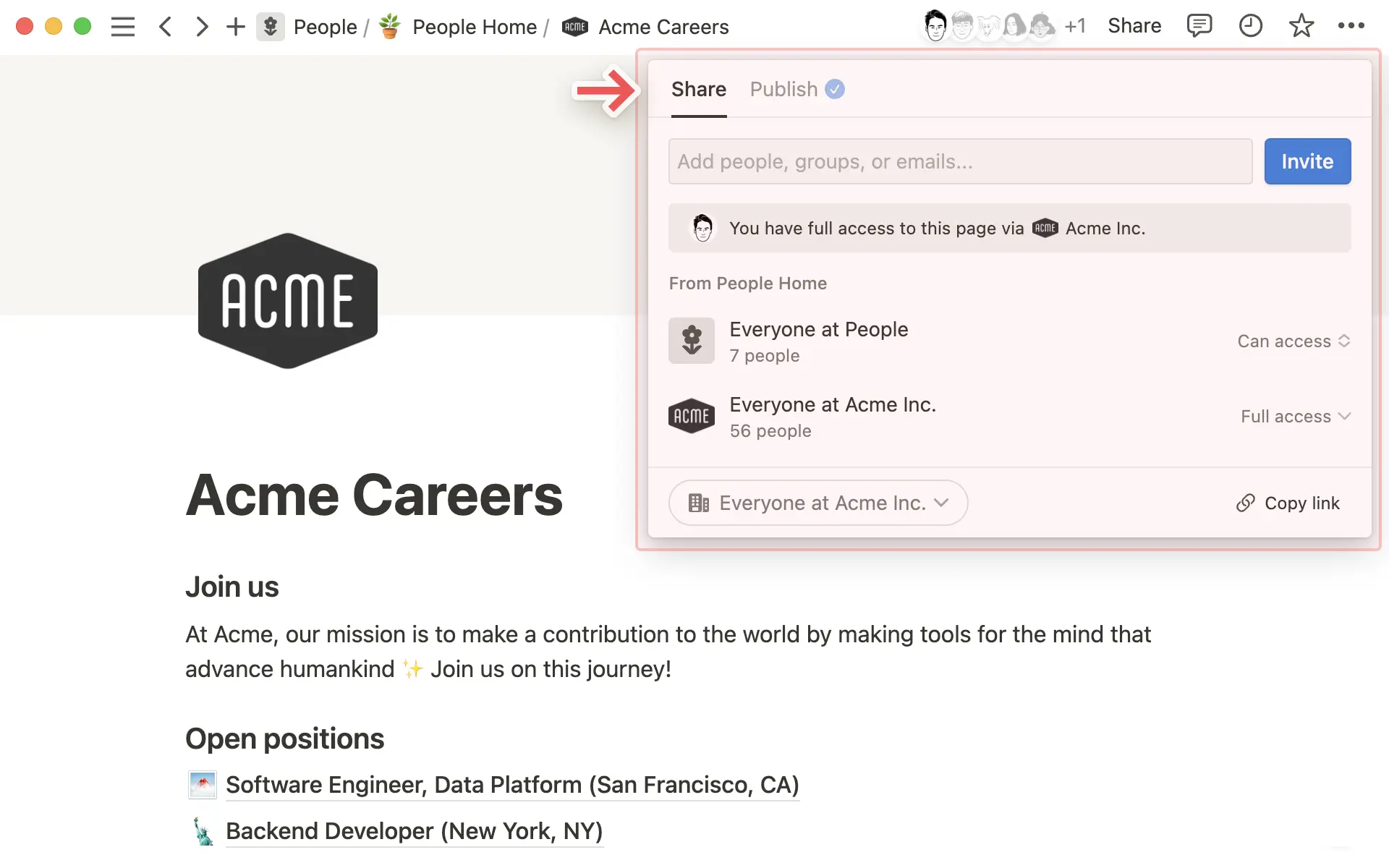 Sharing and permissions – share menu