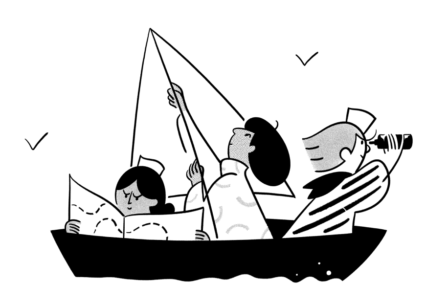 A team navigating rough waters in a small craft