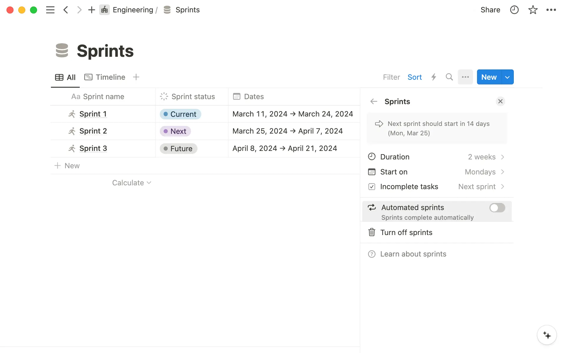 Aprovecha la finalización y creación automatizada de sprints para eliminar pasos manuales.