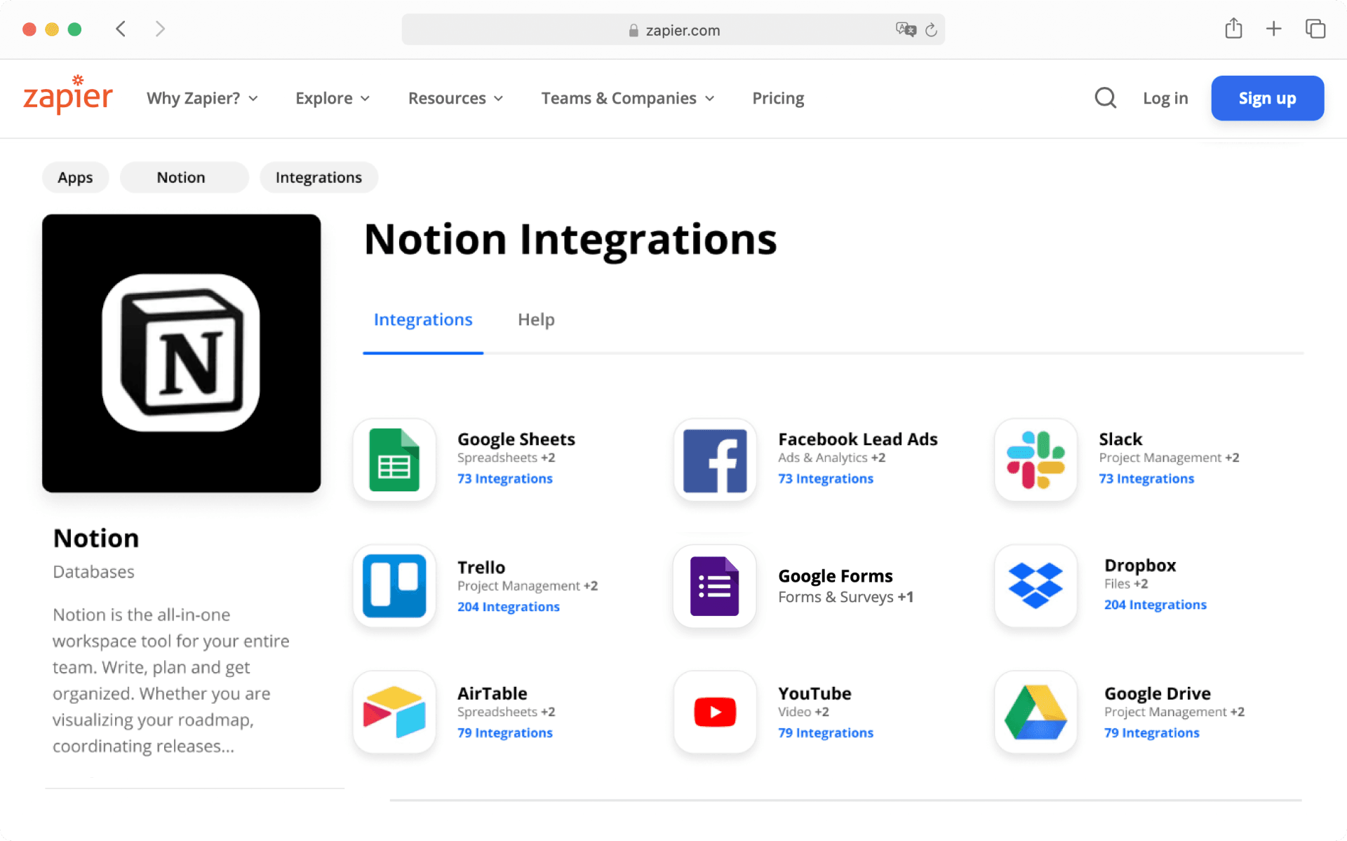 Aquí puedes acceder a la integración de Zapier.