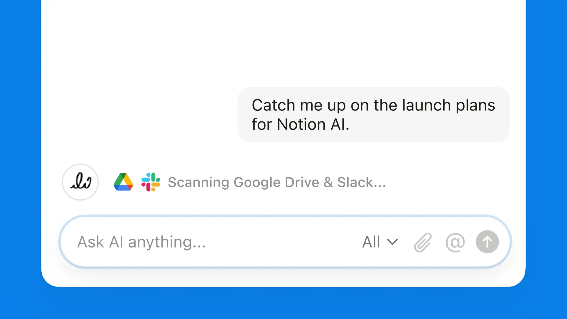 Con una indicación sencilla, la nueva IA de Notion encuentra todo lo que necesito en Notion, Slack y Google Drive.