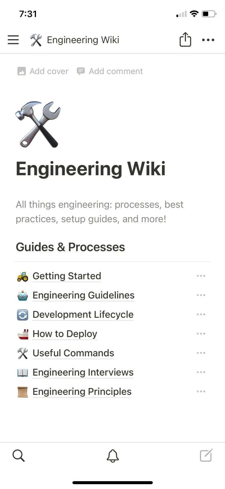 A screenshot of Notion’s mobile app