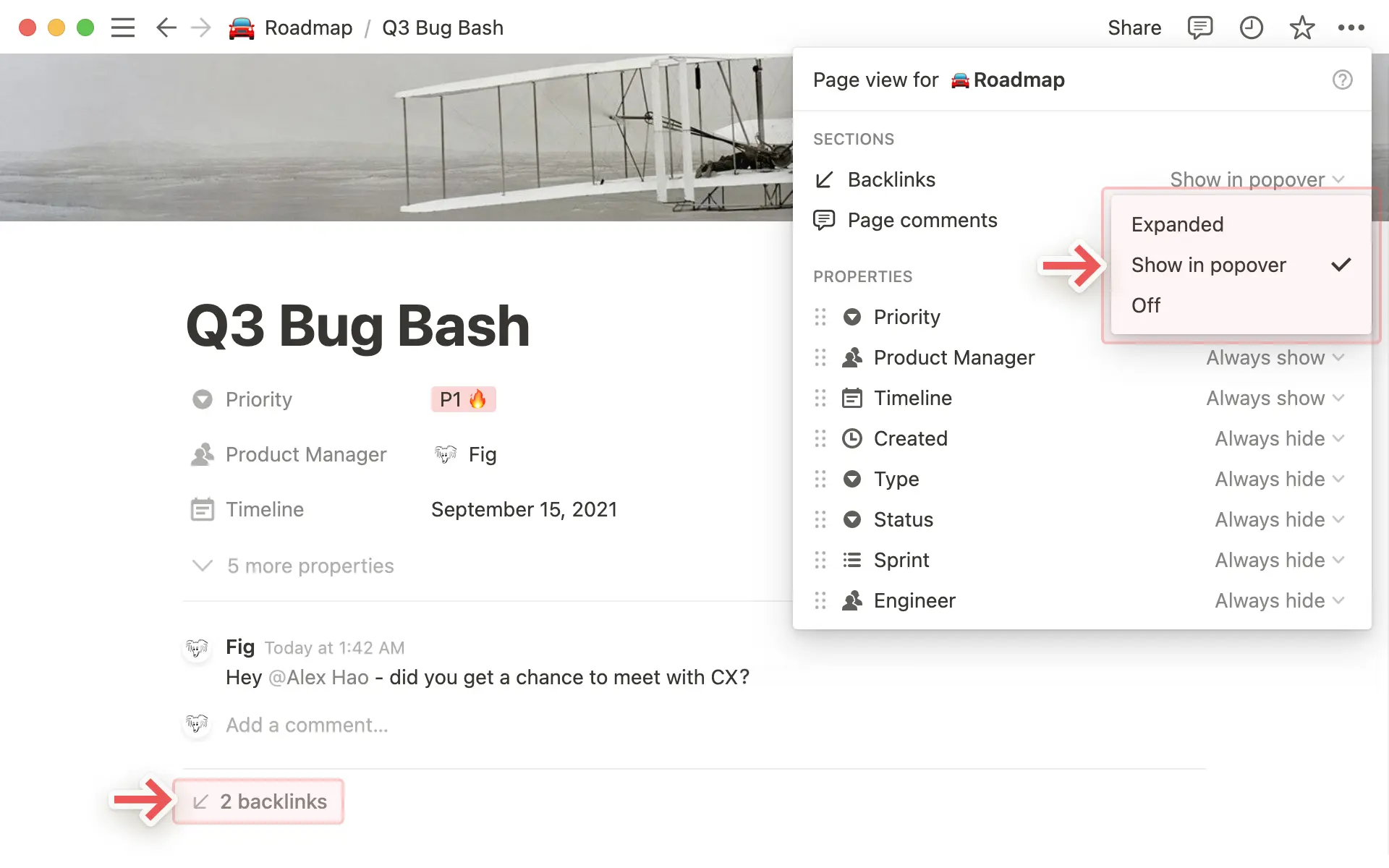 Customise backlinks