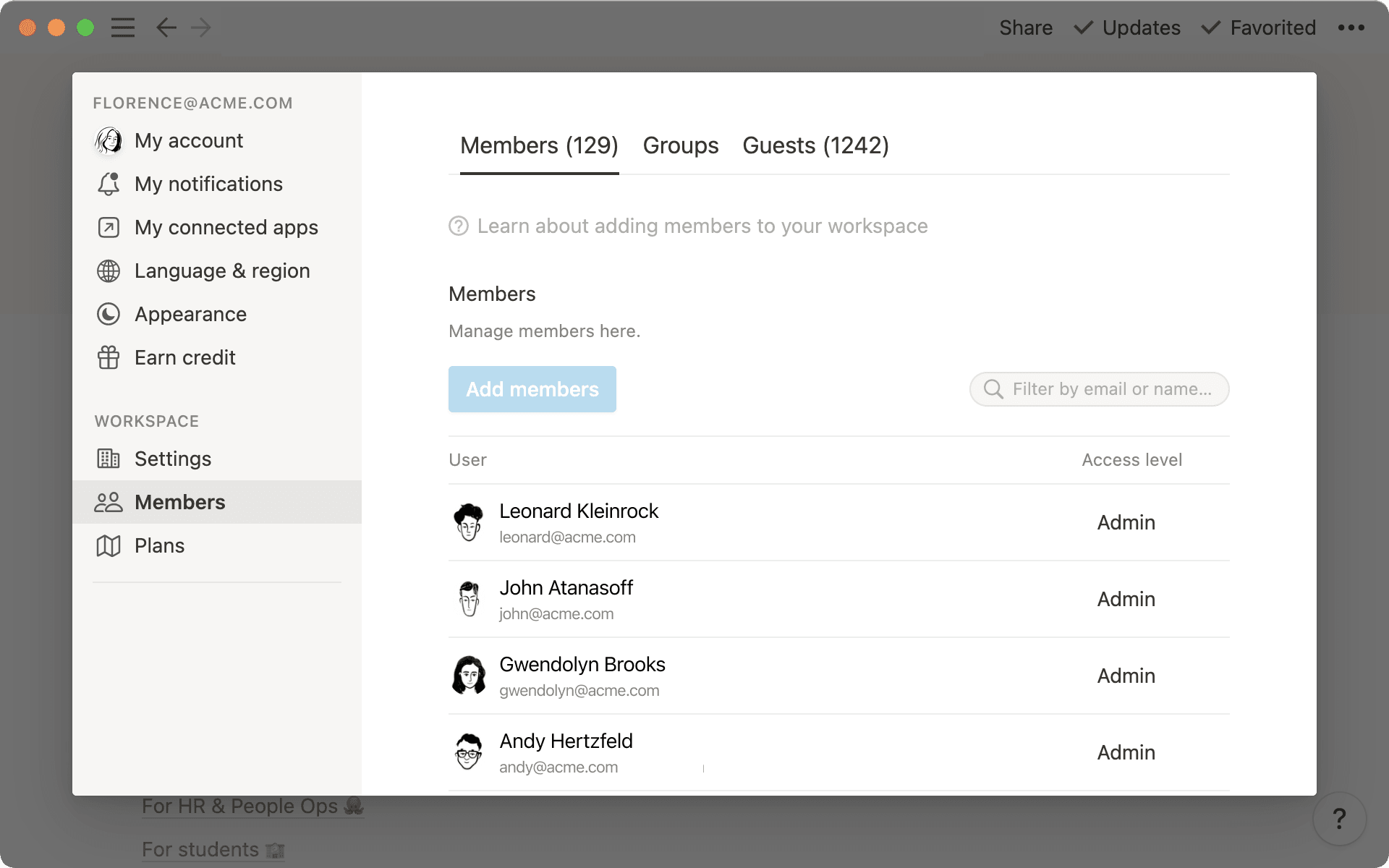 Desarrolla una integración para contar con todo el equipo en tu espacio de trabajo de Notion.