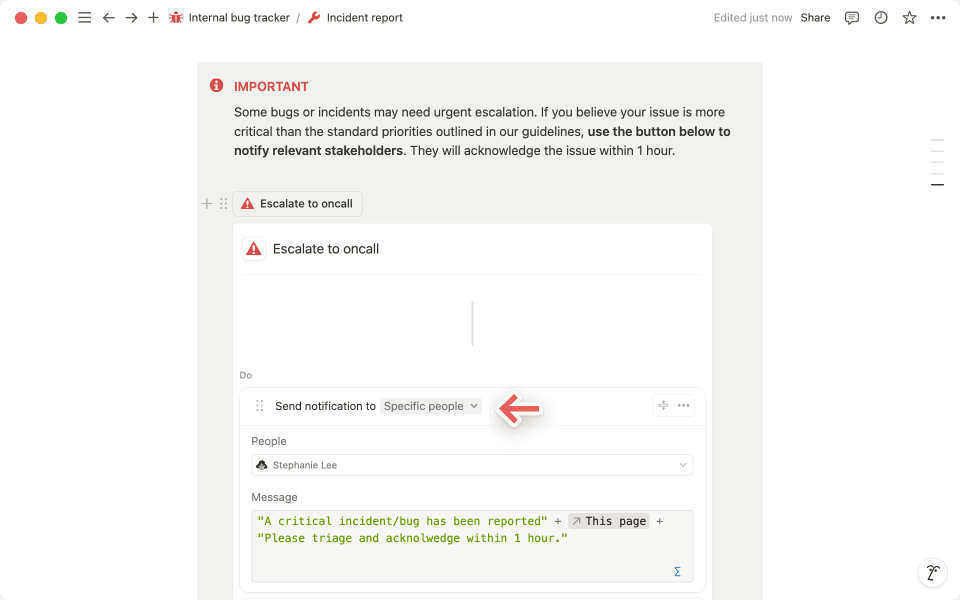 Personaliza tus fórmulas para controlar a quién enviar las notificaciones y qué mensaje incluir en cada una.