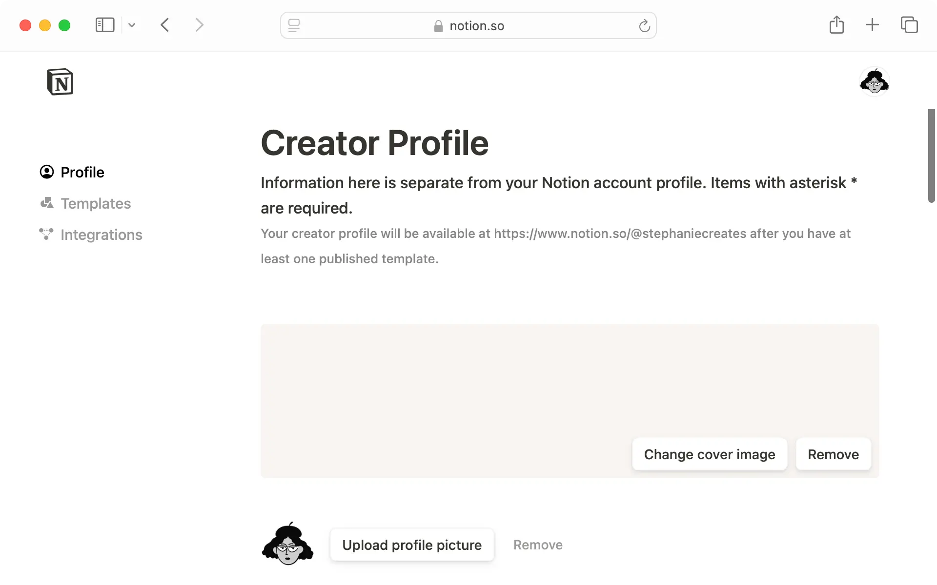 Comienza a desarrollar tu perfil de creador en notion.so/profile