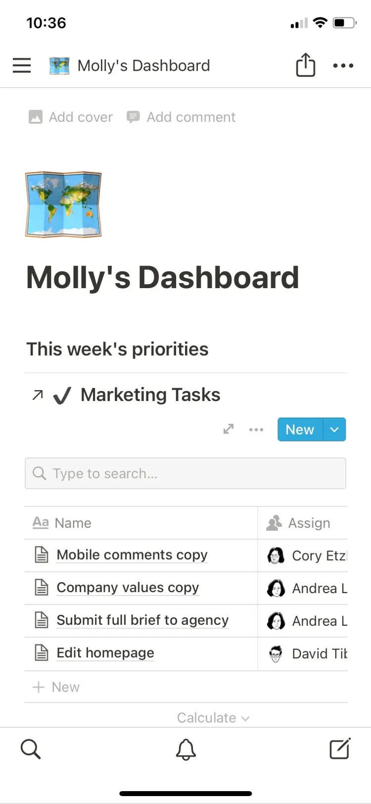 A screenshot of Notion’s mobile app