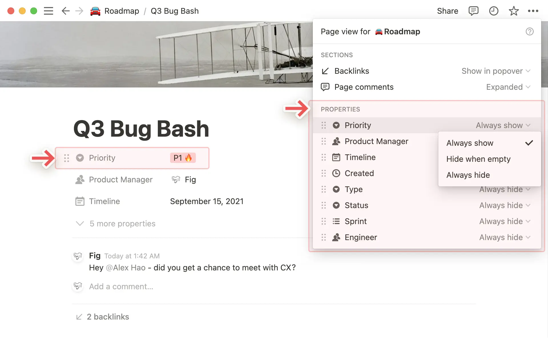 Customise database properties