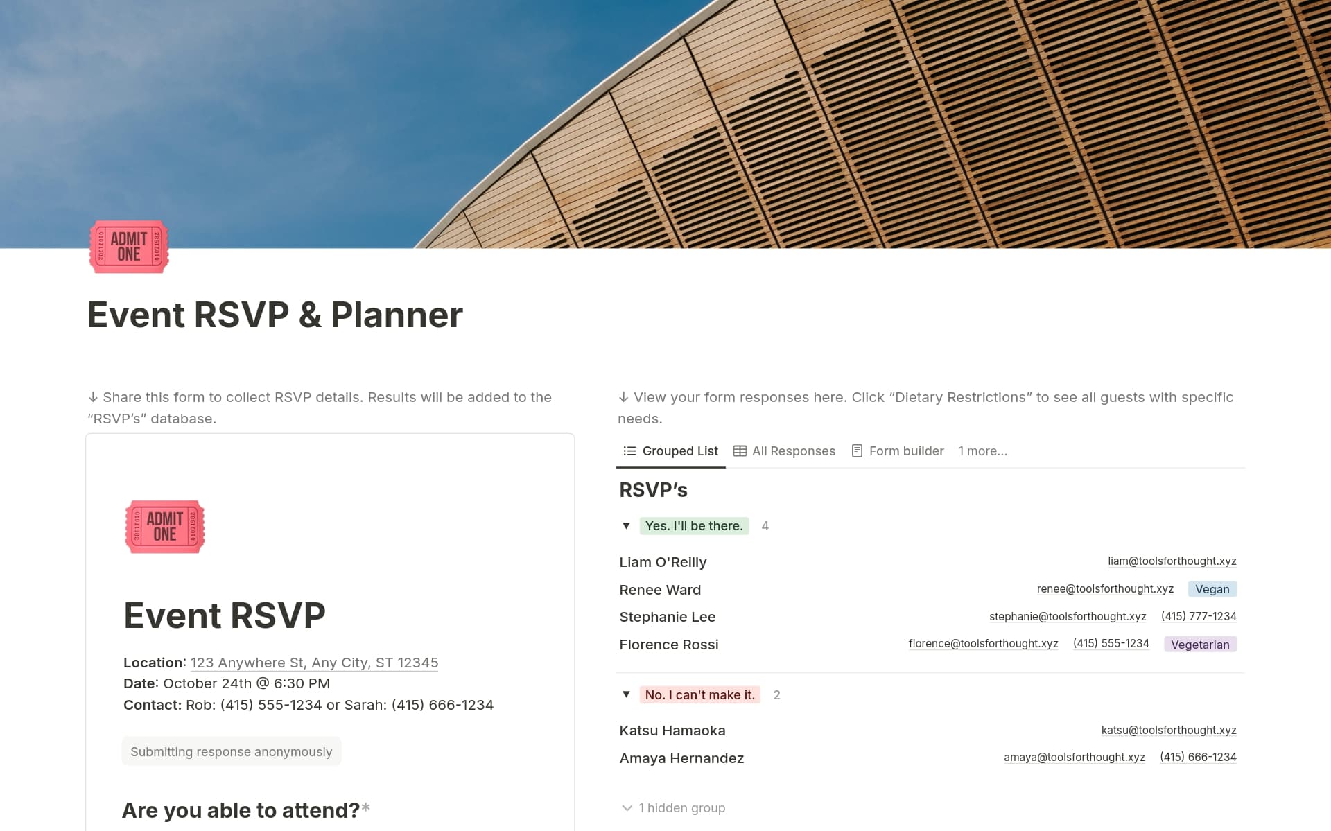 Pratinjau templat untuk Event RSVP & Planner