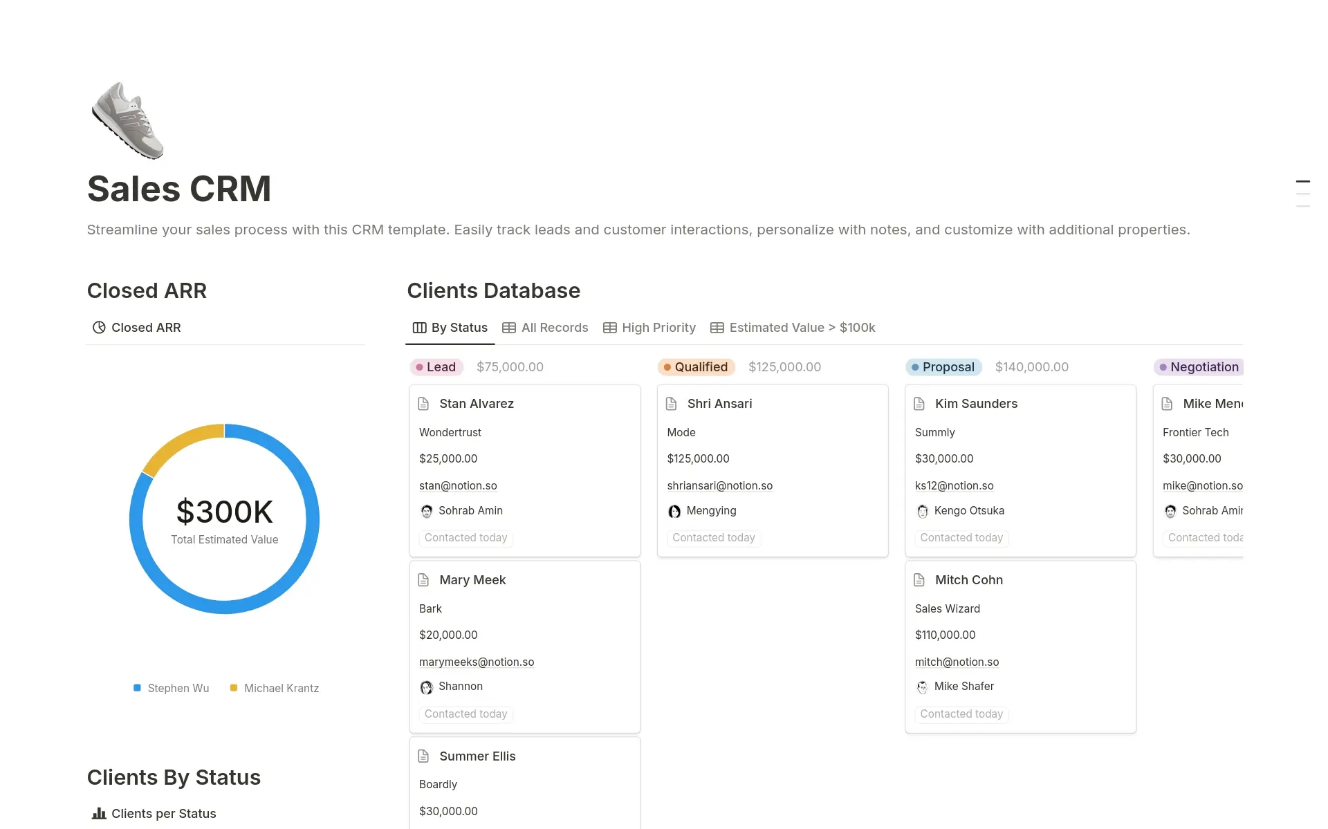Pratinjau templat untuk Sales CRM