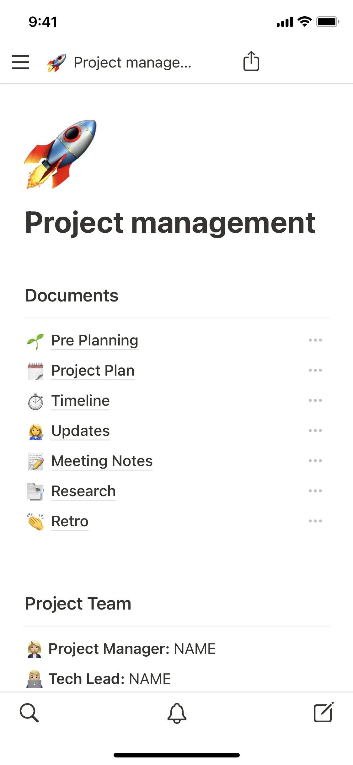A screenshot of Notion’s mobile app